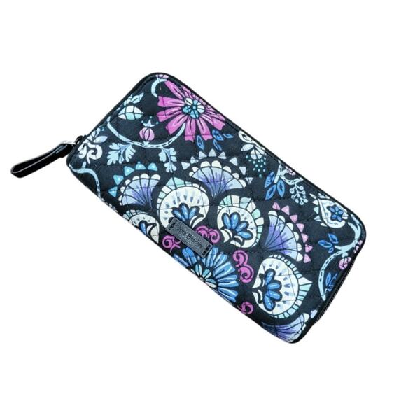 Vera Bradley Bramble Accordion Wallet Women's Black Blue‎ Purple RFID Zip - Picture 2 of 8